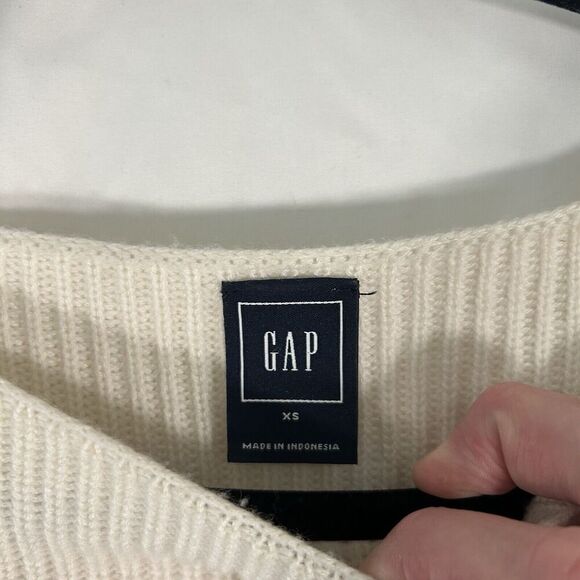 Gap Sweater Women's XS Beige Blue Striped Knit Merino Wool Blend Round Neck - Picture 4 of 6